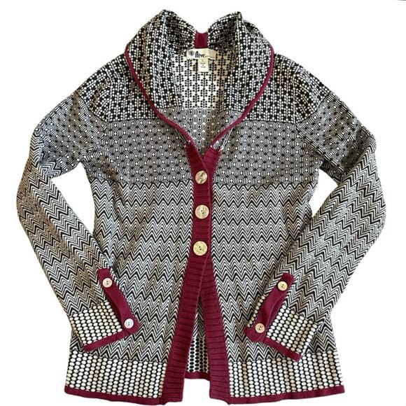 Women’s Neve Designs Black Red Button Wool Blend Cardigan Sweater Size Large - Picture 1 of 5